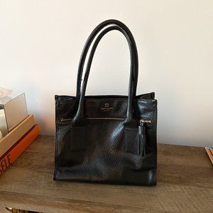 Kate Spade black pebbled leather tote with tassel
